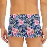 Pink Rose Flower Camouflage Print Men's Short Boxer Briefs
