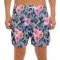 Pink Rose Flower Camouflage Print Men's Split Running Shorts