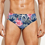 Pink Rose Flower Camouflage Print Men's Swim Briefs