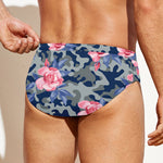 Pink Rose Flower Camouflage Print Men's Swim Briefs