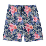 Pink Rose Flower Camouflage Print Men's Swim Trunks