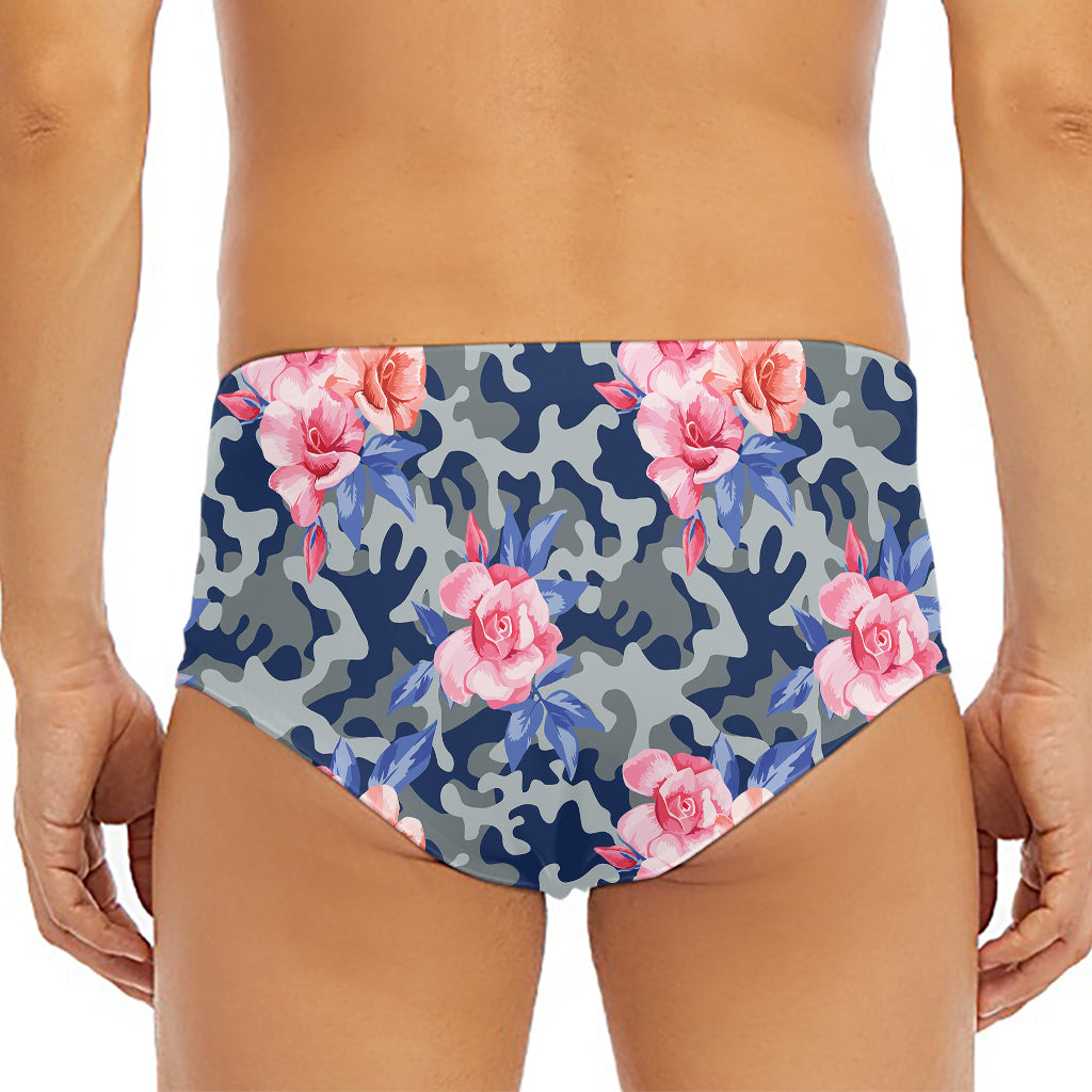 Pink Rose Flower Camouflage Print Men's Triangle Swim Briefs