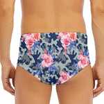 Pink Rose Flower Camouflage Print Men's Triangle Swim Briefs