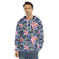 Pink Rose Flower Camouflage Print Men's Velvet Pullover Hoodie