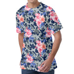 Pink Rose Flower Camouflage Print Men's Velvet T-Shirt