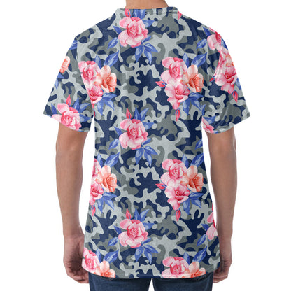 Pink Rose Flower Camouflage Print Men's Velvet T-Shirt
