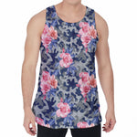 Pink Rose Flower Camouflage Print Men's Velvet Tank Top