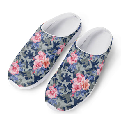 Pink Rose Flower Camouflage Print Mesh Casual Shoes