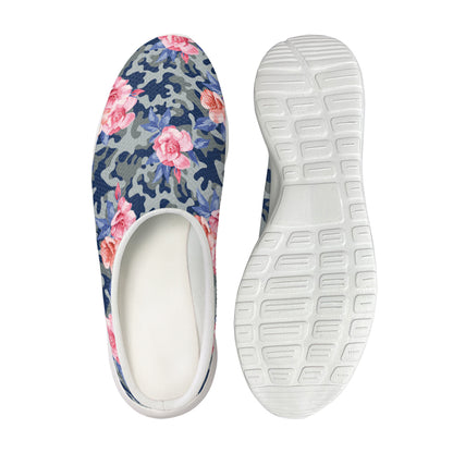 Pink Rose Flower Camouflage Print Mesh Casual Shoes
