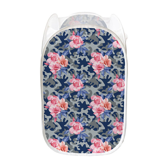 Pink Rose Flower Camouflage Print Mesh Laundry Hamper