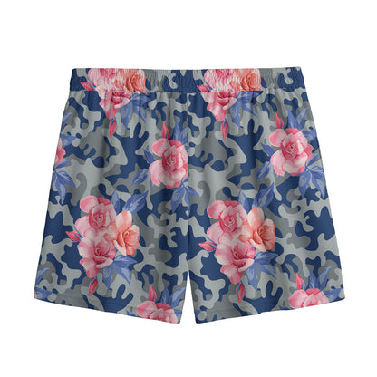 Pink Rose Flower Camouflage Print Mesh Shorts