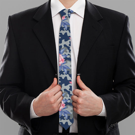 Pink Rose Flower Camouflage Print Necktie