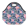 Pink Rose Flower Camouflage Print Neoprene Lunch Bag
