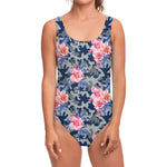 Pink Rose Flower Camouflage Print One Piece Swimsuit