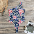 Pink Rose Flower Camouflage Print One Shoulder Bodysuit