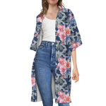 Pink Rose Flower Camouflage Print Open Front Beach Cover Up