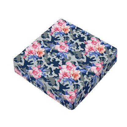 Pink Rose Flower Camouflage Print Outdoor Seat Cushion Cover