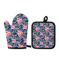 Pink Rose Flower Camouflage Print Oven Mitt And Pot Holder Set