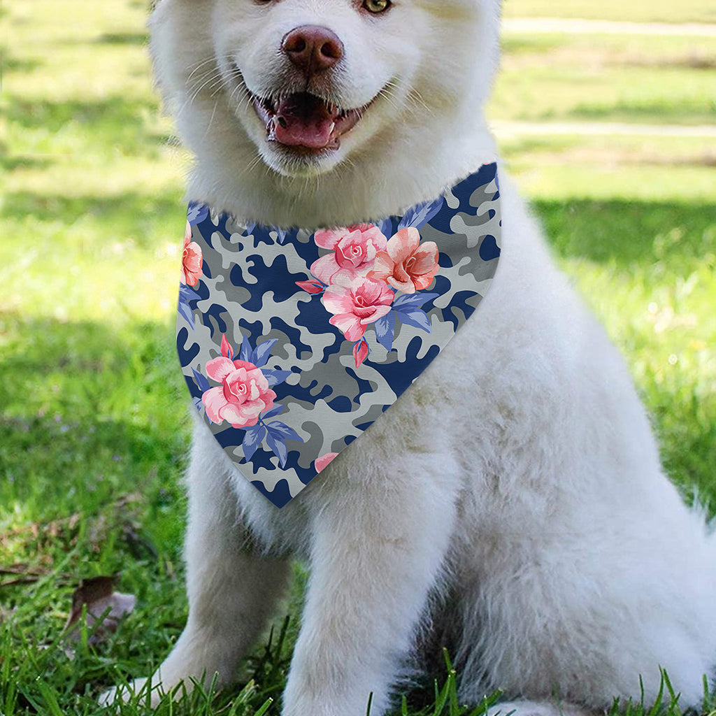 Pink Rose Flower Camouflage Print Over The Collar Dog Bandana