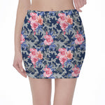 Pink Rose Flower Camouflage Print Pencil Mini Skirt