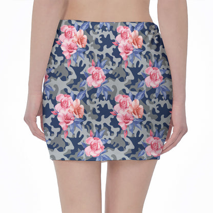 Pink Rose Flower Camouflage Print Pencil Mini Skirt