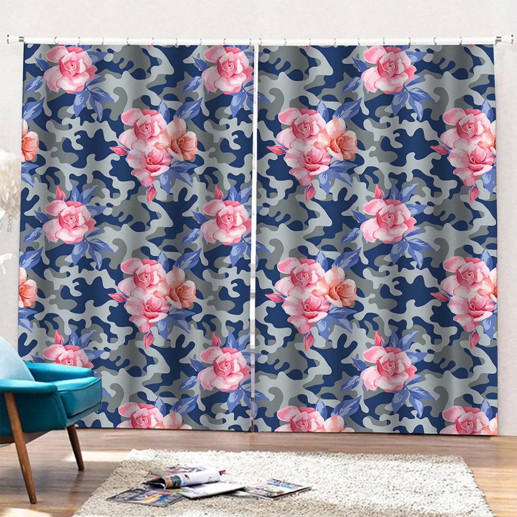 Pink Rose Flower Camouflage Print Pencil Pleat Curtains