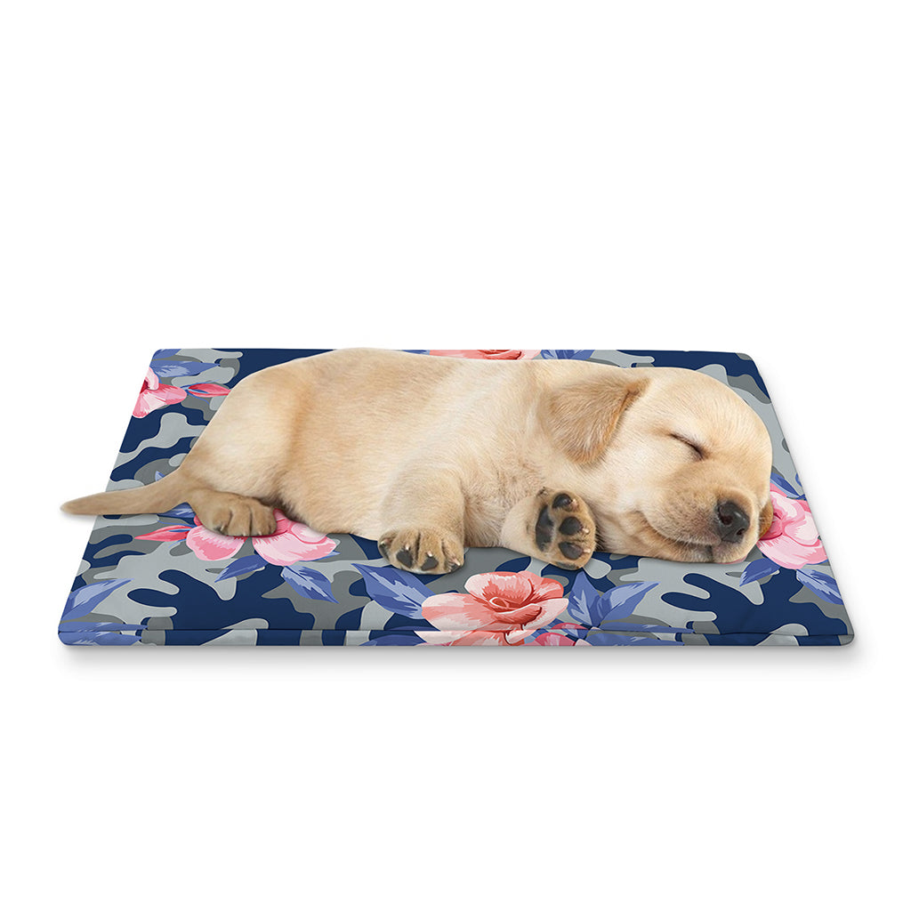 Pink Rose Flower Camouflage Print Pet Cooling Mat Cover
