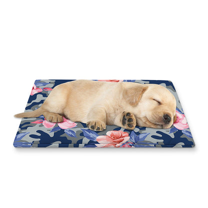 Pink Rose Flower Camouflage Print Pet Cooling Mat Cover
