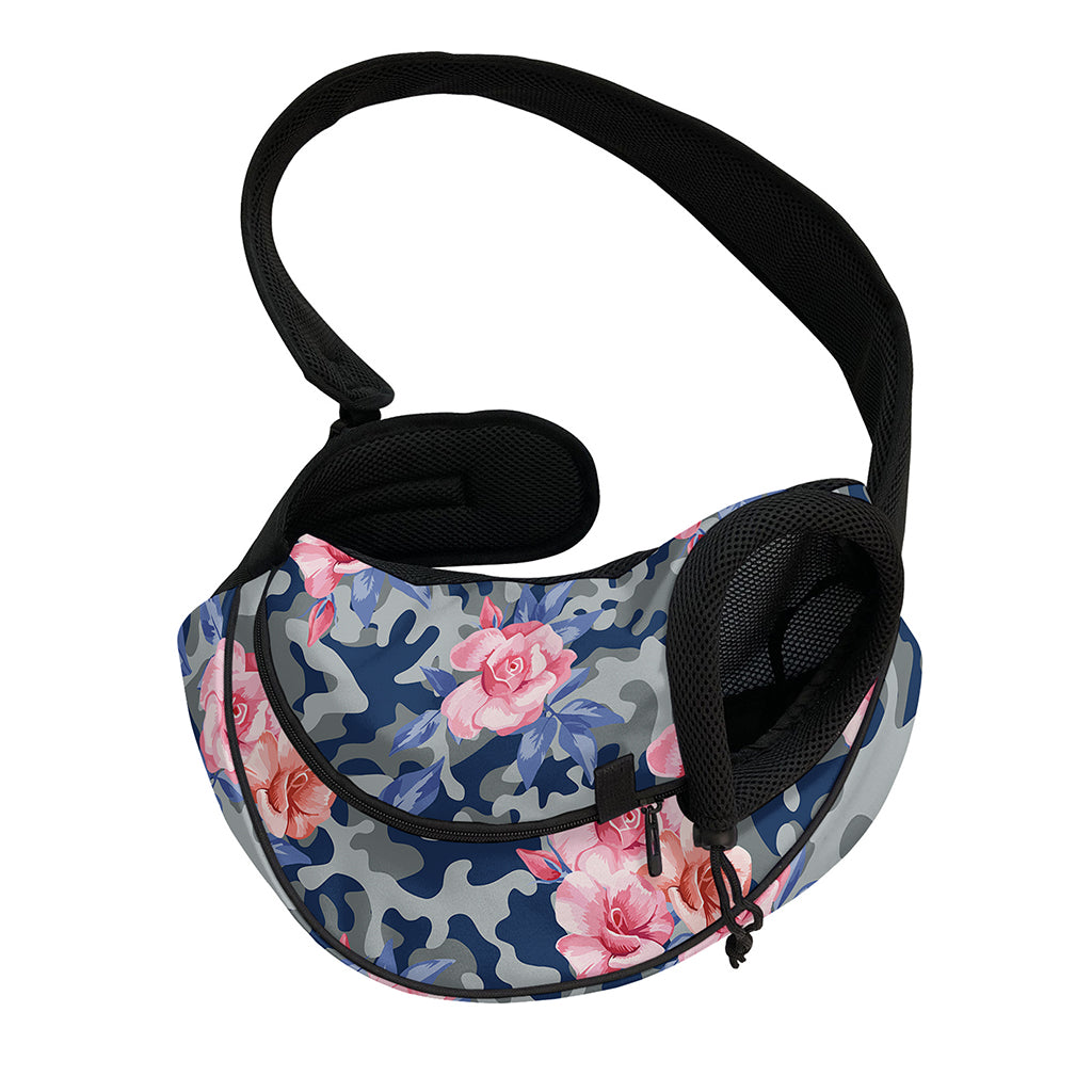 Pink Rose Flower Camouflage Print Pet Sling Carrier