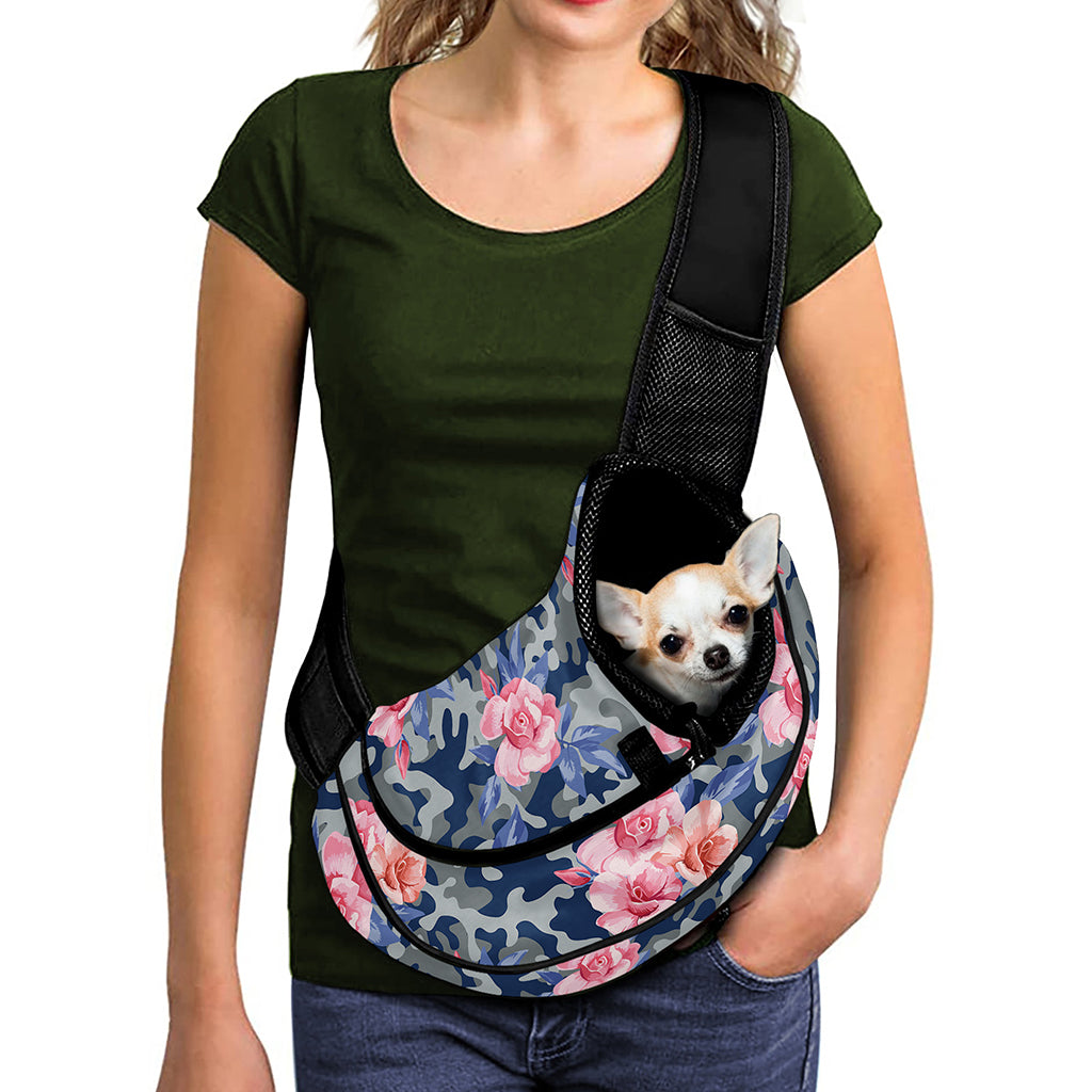Pink Rose Flower Camouflage Print Pet Sling Carrier