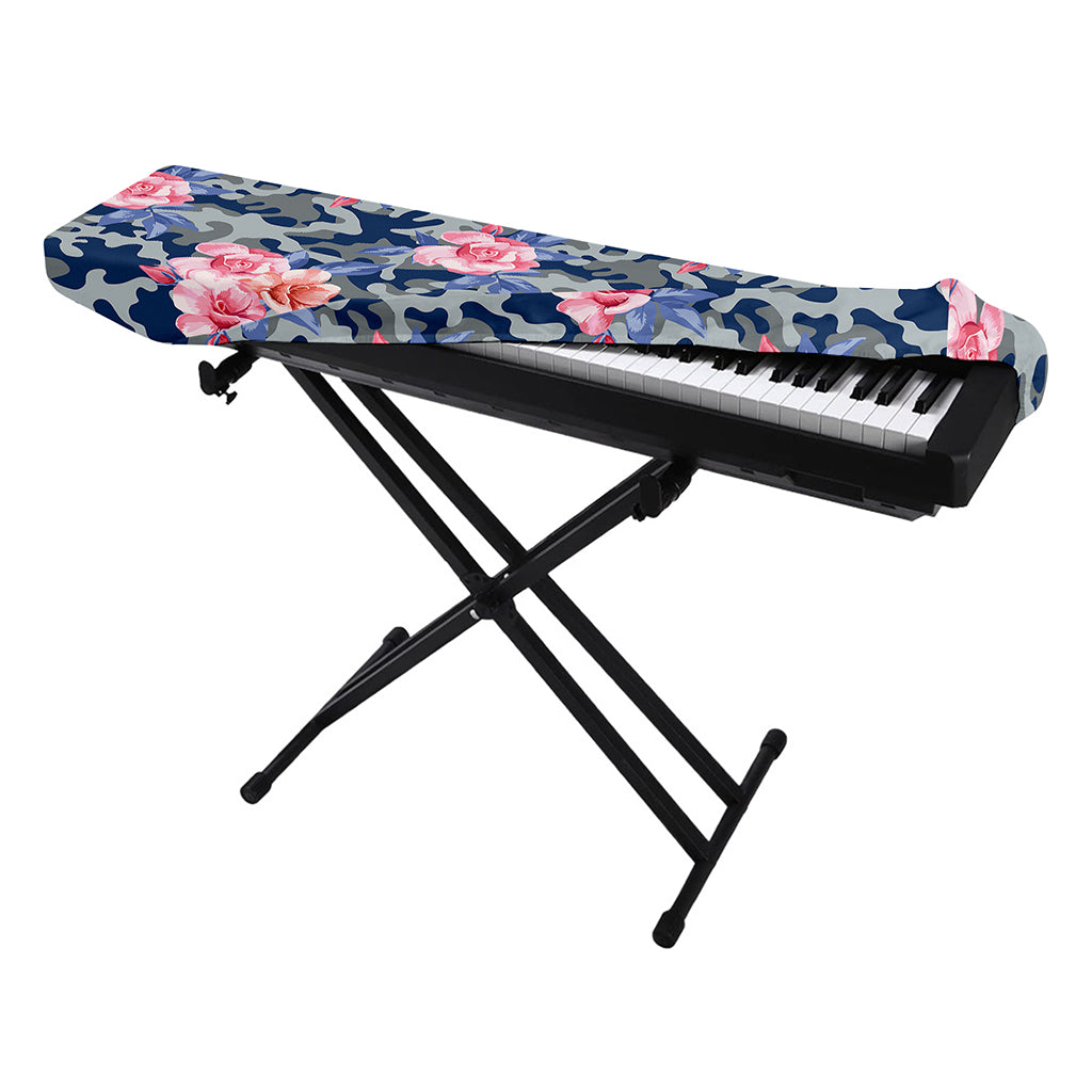 Pink Rose Flower Camouflage Print Piano Keyboard Cover