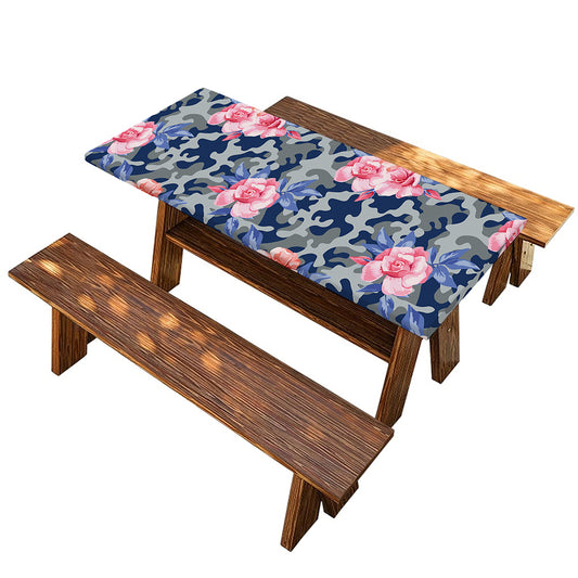 Pink Rose Flower Camouflage Print Picnic Table Cover