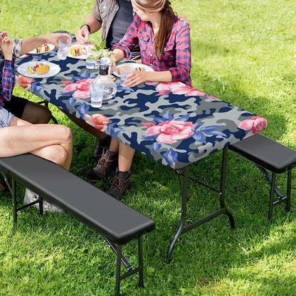 Pink Rose Flower Camouflage Print Picnic Table Cover