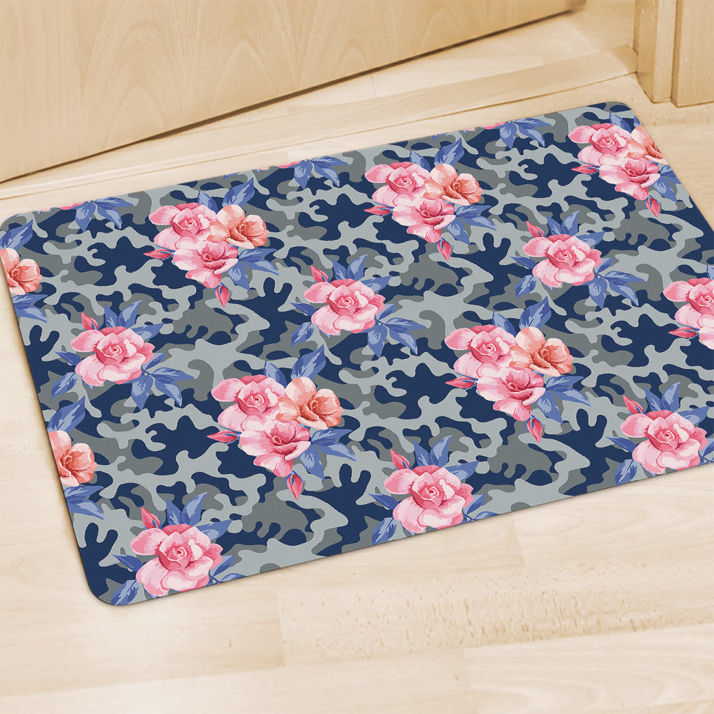Pink Rose Flower Camouflage Print Polyester Doormat