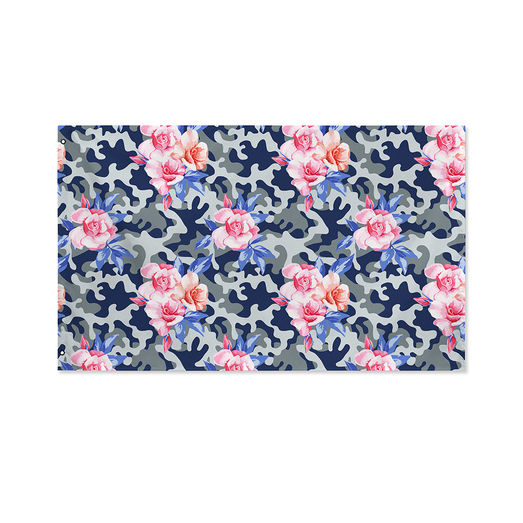 Pink Rose Flower Camouflage Print Polyester Flag