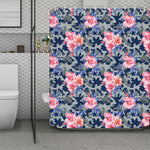 Pink Rose Flower Camouflage Print Polyester Shower Curtain