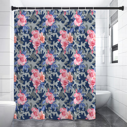 Pink Rose Flower Camouflage Print Premium Shower Curtain