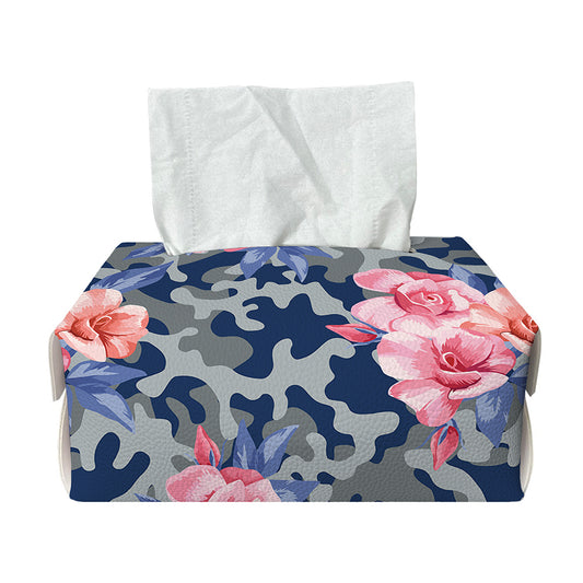 Pink Rose Flower Camouflage Print Rectangle Tissue Box Cover