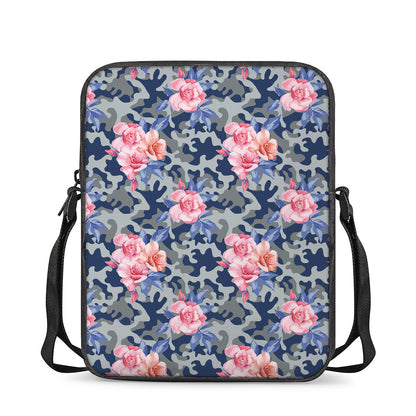 Pink Rose Flower Camouflage Print Rectangular Crossbody Bag