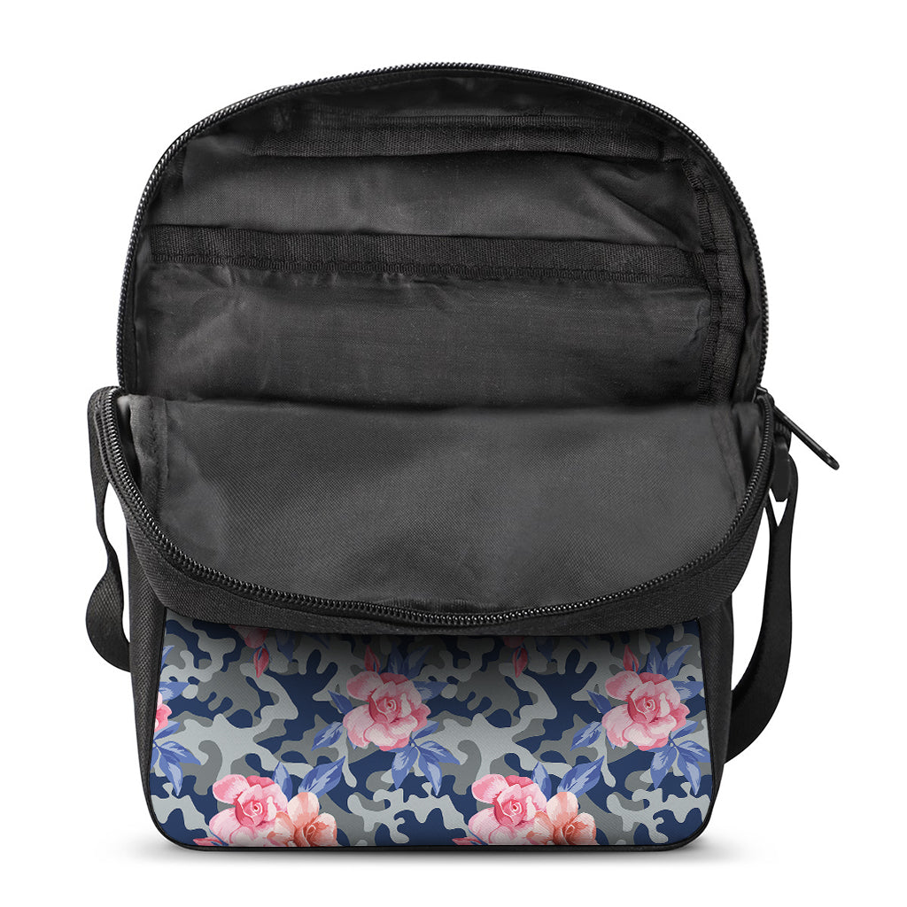 Pink Rose Flower Camouflage Print Rectangular Crossbody Bag