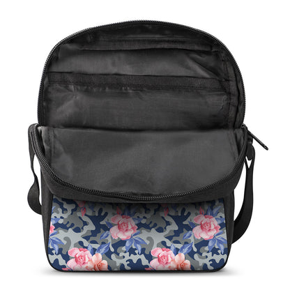 Pink Rose Flower Camouflage Print Rectangular Crossbody Bag