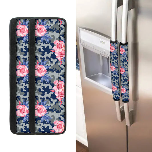 Pink Rose Flower Camouflage Print Refrigerator Handle Covers