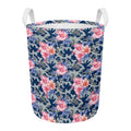 Pink Rose Flower Camouflage Print Round Laundry Basket