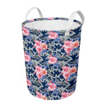 Pink Rose Flower Camouflage Print Round Laundry Basket