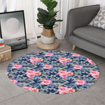 Pink Rose Flower Camouflage Print Round Rug
