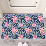Pink Rose Flower Camouflage Print Rubber Doormat