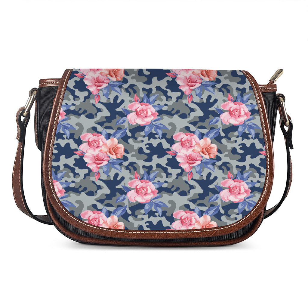 Pink Rose Flower Camouflage Print Saddle Bag