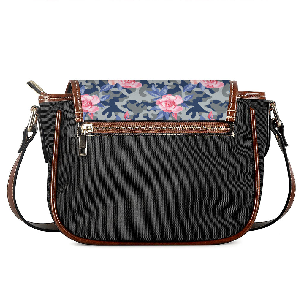 Pink Rose Flower Camouflage Print Saddle Bag