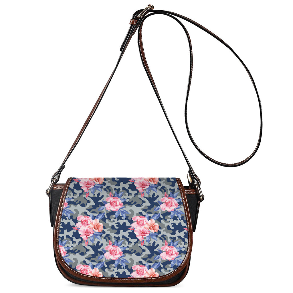Pink Rose Flower Camouflage Print Saddle Bag