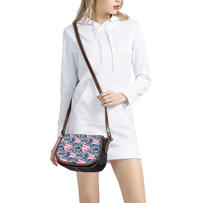 Pink Rose Flower Camouflage Print Saddle Bag
